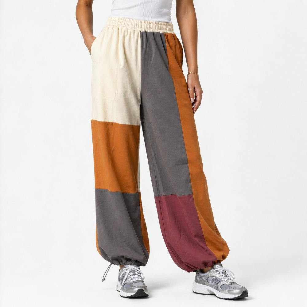 Wide-Leg Trousers Women's Size XL Color-Block Elastic Waist Adjustable Hem - Picture 3 of 8